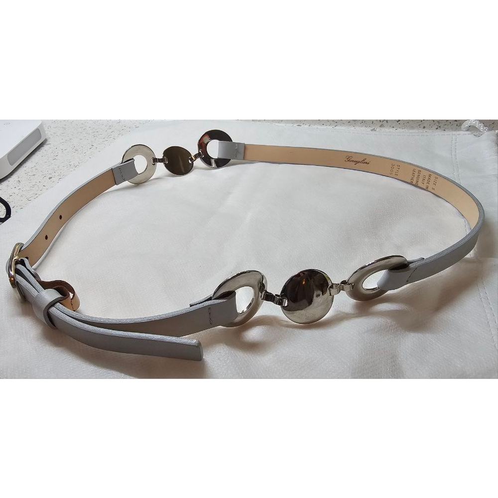 EUC Garuglieri Italian Leather Belt Gray Silver Disc Accents Size S (30–34” Wais